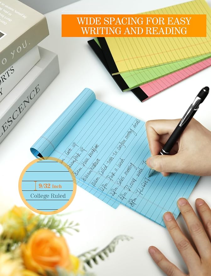 Zaviko Small Legal Pads 5x8 Colored Note Pads, 6 Pack Small Notepads for Work, Pink Notepad 5x8, Colored Legal Pads 5 x 8 for Home Office Supplies, Lined Notebook Paper 5 x 8 Notes, 30 Sheets/Pad
