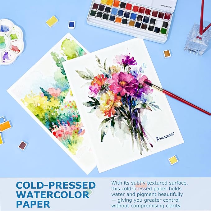 Pacocoast 9"X12" Watercolor Paper - Pack of 2 (40 Sheets), Glue-Bound Cold Press Art Paper, Artist-Grade Sketchbook, Water Color Journal Notebook, Ideal for Adults, Beginners, Teal