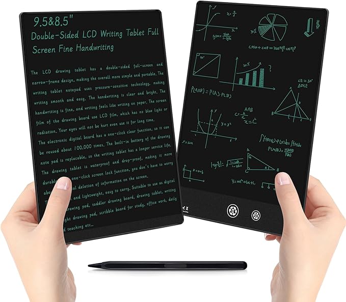 LCD Writing Tablet for Adult: Double-Sided 9.5&8in Full Screen Drawing Tablet Reusable Erasable Digital Notepad for Kids and Adults Gift for Birthday