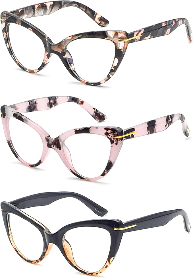 Oversized Cat Eye Reading Glasses for Women Fashion Cute Blue Light Blocking Computer Readers(3 Mixed Color,1.50)
