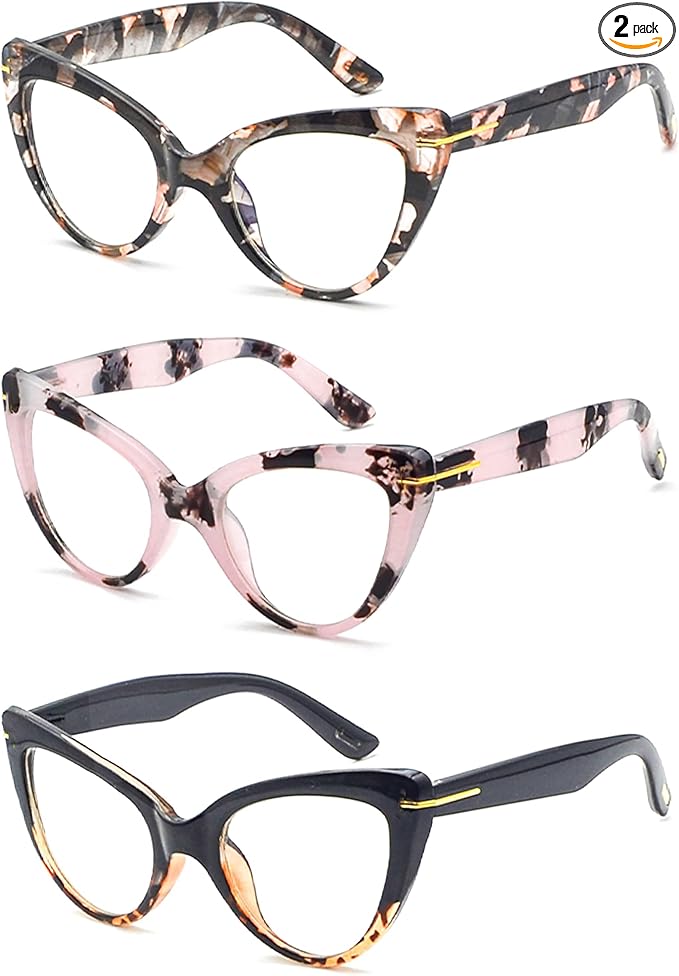 Oversized Cat Eye Reading Glasses for Women Fashion Cute Blue Light Blocking Computer Readers(3 Mixed Color,1.00)