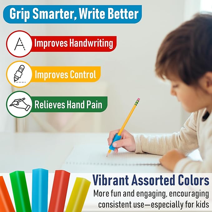 The Pencil Grip- Classic Triangle Grip, Pencil Holder, Ergonomic Writing Aid, Pencil Grips for Kids Handwriting, Perfect for Right or Left Handed Users, Assorted Colors, Pack of 48