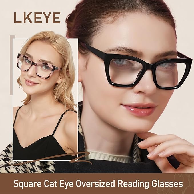 LKEYE Oversized Reading Glasses Women Men Oprah Style Blue Light Blocking Computer Square Reader Spring Hinge Eyewear LK6085