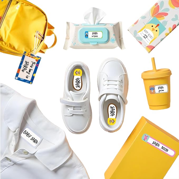All-in-one Daycare Labels Essentials Pack - 168 Waterproof Name Labels for Kids Stuff Daycare, Clothing Name Stickers for Kids, Baby Bottle, Name Tags for Clothing, Gift Label Sticker & Bag Tags