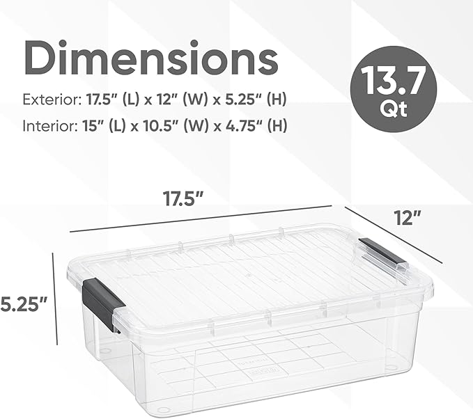 Superio Storage Bins with Lids- Clear Boxes for Organizing, Stackable Plastic Containers- BPA Free, Non-Toxic, Odor Free, Organizer for Home, Office, Dorm, 13.7 Qt, 3 Pack