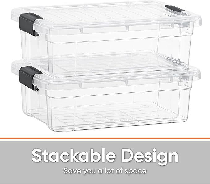 Superio Storage Bins with Lids- 5 Pack, 6.6 Qt Clear Boxes for Organizing, Stackable Plastic Containers- BPA Free, Non-Toxic, Odor Free, Organizer for Home, Office, Dorm