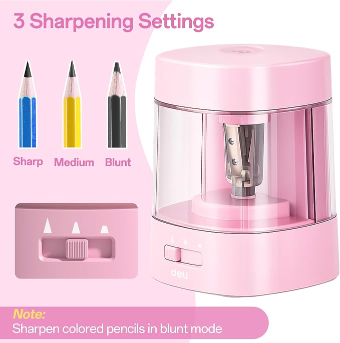 Deli Electric Pencil Sharpener, Automatic Pencil Sharpeners, Light Pink