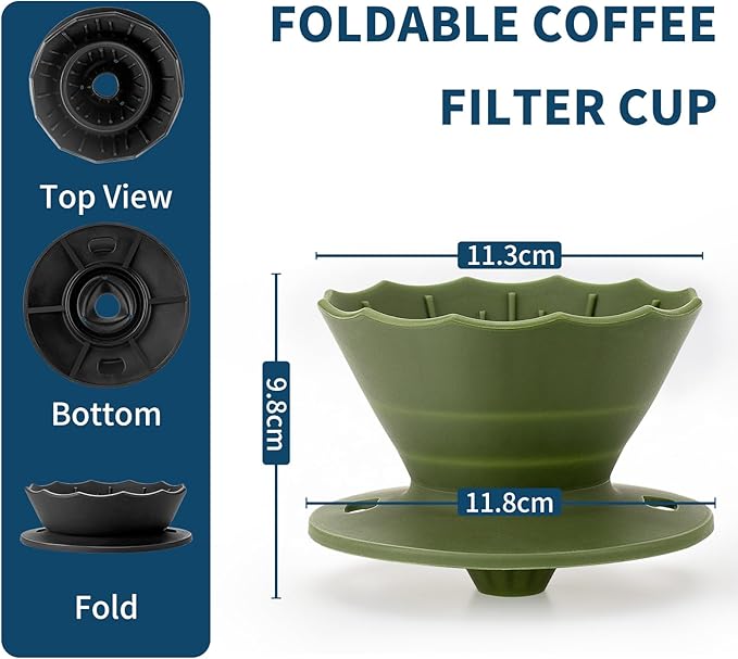 MERMOO YILAN Collapsible Coffee Dripper, Silicone Pour Over Coffee Filter Holder - Portable Reusable Foldable Coffee Maker Cone for 1~2 Cups, Travel, Camping, Gift (Green)