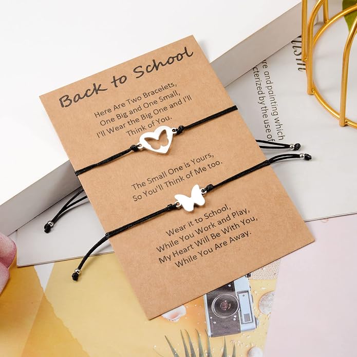 Back to School Gifts Mommy and Me Bracelet First Day of School Matching Wish Bracelets Set for Mother Daughter Son Women Teen Girls Boys Jewelry Gift