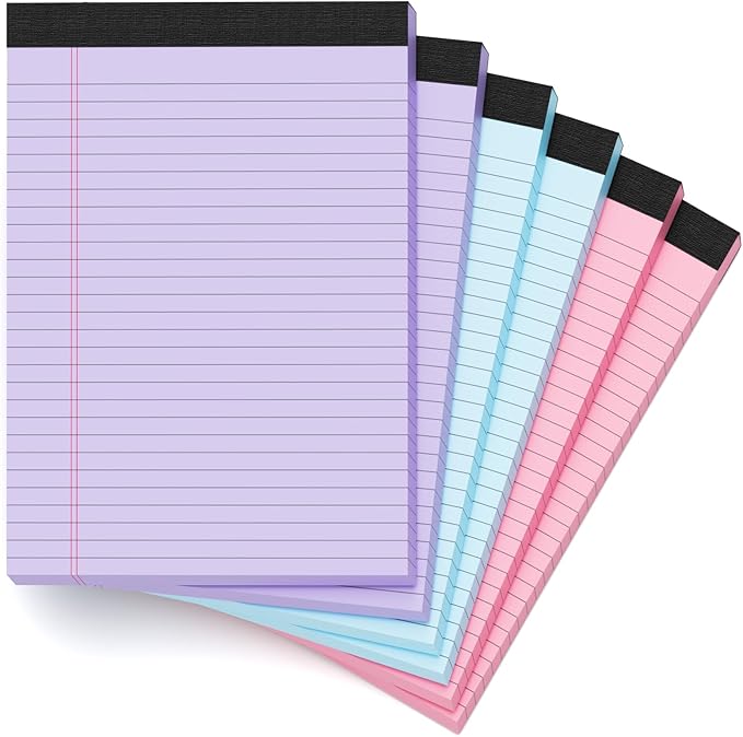 Zaviko Colored Legal Pads 8.5 x 11, 6 Pack Writing Pads 8.5 x 11, Note Pads 8.5x11 College Ruled, Easy Tear-Off Colored Note Pads, 30 Sheets/Pack, Lined Paper Pads 8-1/2 x 11 for Office Supplies