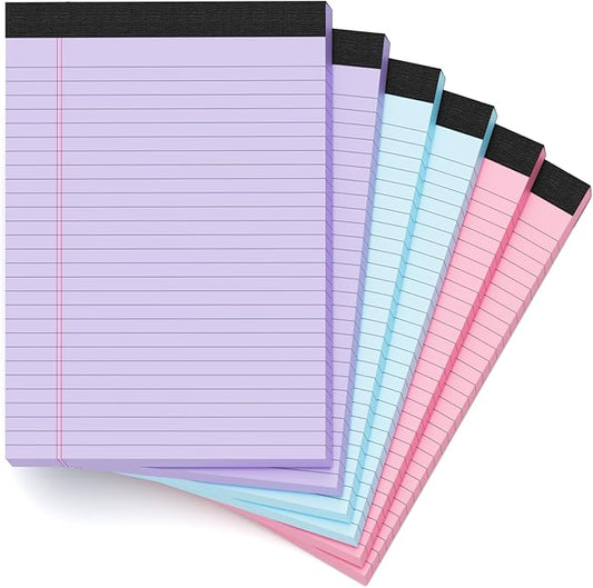 Zaviko Colored Legal Pads 8.5 x 11, 6 Pack Writing Pads 8.5 x 11, Note Pads 8.5x11 College Ruled, Easy Tear-Off Colored Note Pads, 30 Sheets/Pack, Lined Paper Pads 8-1/2 x 11 for Office Supplies