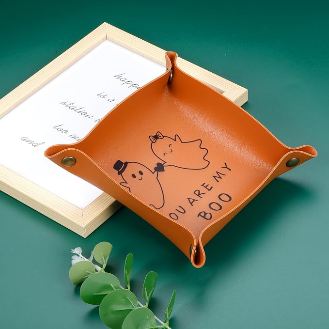 Gothic Halloween Boo Basket Stuffers for Women Men Spooky Basket Stuffers Scream Themed Gift Anniversary Leather Gift for Couple National Girlfriends Day Gifts from Boyfriend Valentines Leather Tray