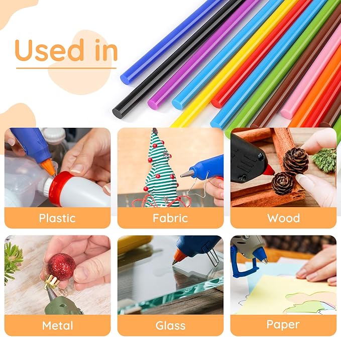 72pcs Colored Hot Glue Sticks, 0.43x8in 12 Colors Hot Melt Glue Sticks Standard for Paper, Wood, Plastic, Glass, Crafting DIY Art School Gluing Project Repair, Sealing Wax