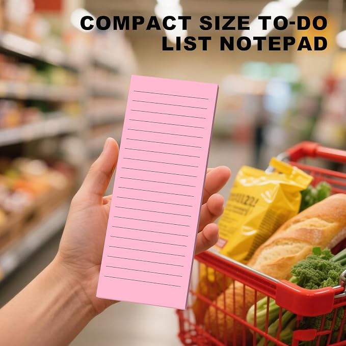 Magnetic Notepads Note Pads for Fridge with Full Magnet Back, 180 Sheets Pink Lined Refrigerator Notepad, 30 Sheets Per Pad for Grocery List, Shopping List, Office, Home, To-Do Lists & Memos