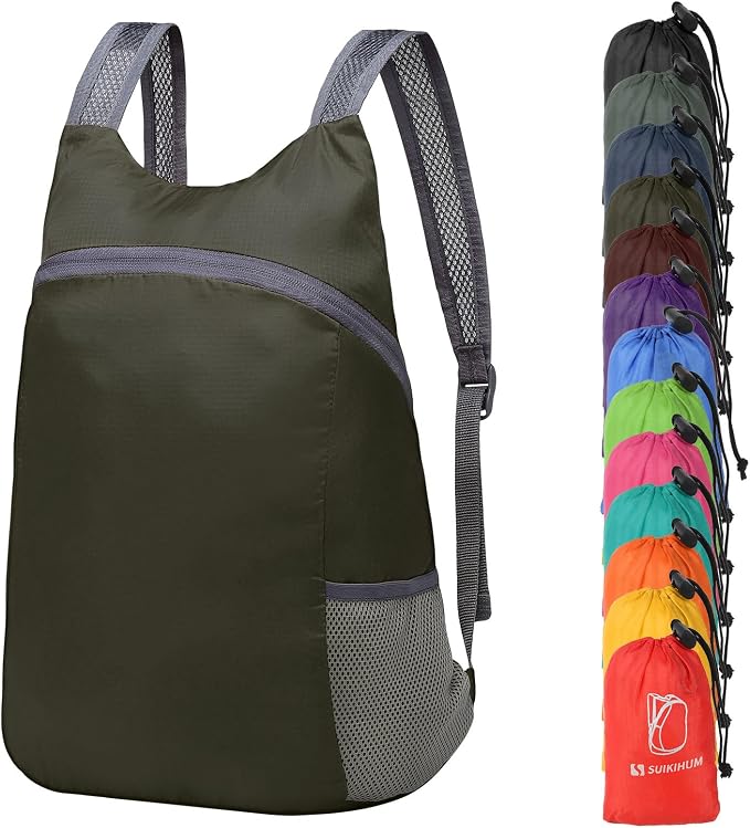 Ultra Lightweight Hiking-Daypack,Foldable Travel Packable Backpack | 20L Foldable Bag for Camping Cycling Outdoor,Day Pack for Men Women,Dark Green