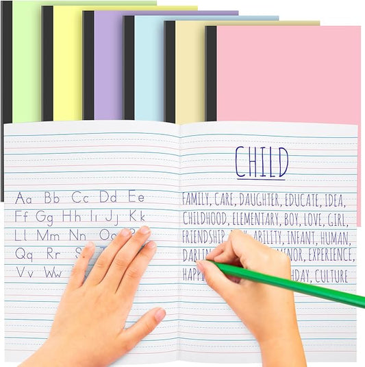 Henoyso 6 Pcs Primary Composition Notebook K-2, Wide Ruled 9.75" x 7.5" Journals, 60 Pages, Writing & Handwriting Practice for Kindergarten, 1st & 2nd Grade, Back to School Supplies (Bright Color)