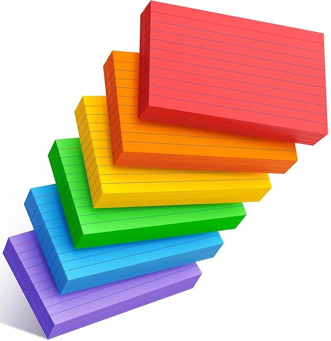 Colored Index Cards 3x5 Inch - 300 Count Flash Cards for Studing, Colored Note Cards 3x5 Cards Neon 3 by 5 Index Cards Ruled Colorful Notecards 3 x 5 Lined Neon Flashcards 6 Colors (50 Count Each)