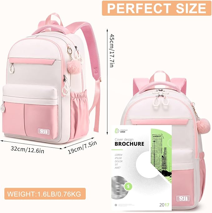 School Backpack for Teen Girls & College Students, Anti-Theft Water Resistant 15.6 Inch Laptop Bookbag with Ergonomic Straps, Multiple Compartments, College High School Bag, Pink
