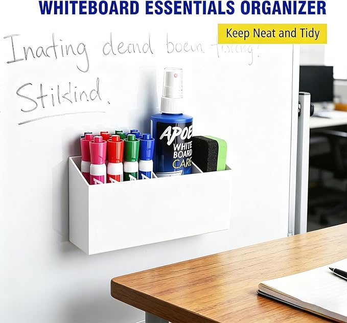 Magnetic Dry Erase Marker Holder for Whiteboard, Anti-slip Magnet Pen Holder for Fridge Refrigeator, Acrylic Pencil Holder for Classroom Teacher, Office Accessories, Locker Organizer(White)