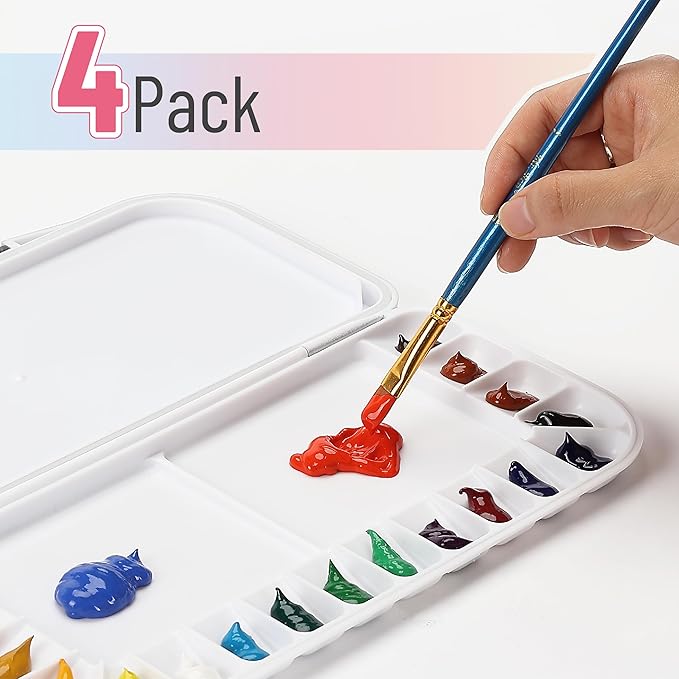 Mr. Pen- Airtight Watercolor Palette with Lid, 4 Pack, 18 Wells & 2 Mixing Areas, Lightweight Sealing Paint Palette for Travel, Painting, Watercolor Mixing, Art Class and Studio Use