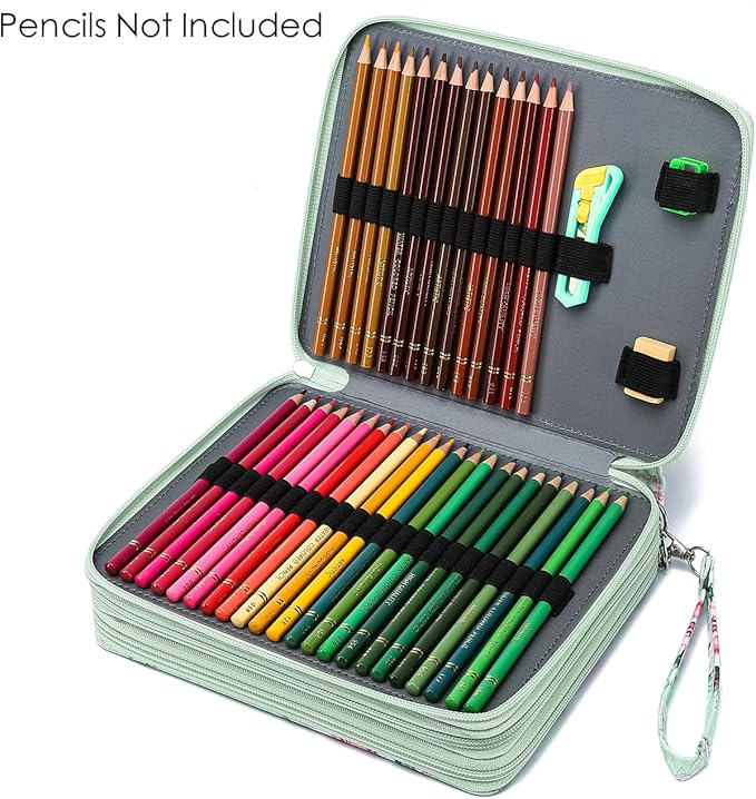 YOUNGCOL 120 Slots Colored Pencil Case Color Pencil Organizer Storage Large Capacity Pencil Case (Green + Sunflower)