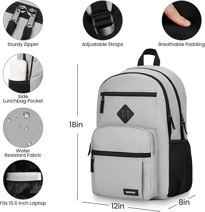 BIKROD Backpack for Men and Women, Lightweight Casual School Backpack for Teens Boys and Girls, Daily-use Travel Laptop Backpack Fits 15.6 Inch Notebook, High School Bookbag