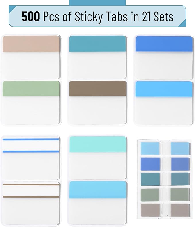 Mr. Pen- Sticky Index Tabs, 500 Pcs, 21 Sets, Colorful, Writable Colored Pages Markers Labels for Reading Notes, Books, Binders, Notebook, Folders and Classify Files, Water-Resistant