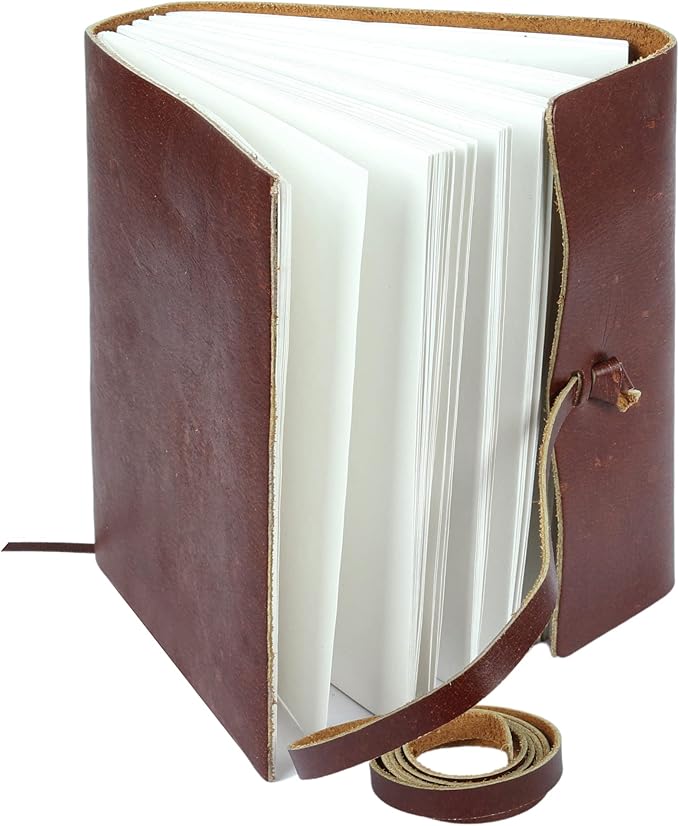 KomalC Handmade Leather Journal | Writing Diary | Bound Daily Notepad For Men & Women Unlined Paper Medium, writing pad gift for artist, sketch