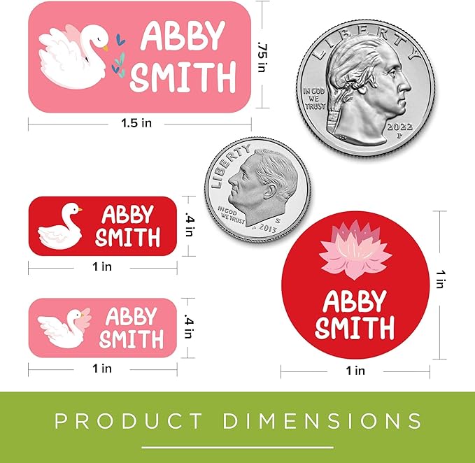 Personalized Daycare Name Labels for Kids, (130 Pack) Waterproof Custom Name Stickers for Clothing Tags, Lunch Boxes and School Supplies, Made in USA by MSC -Swan