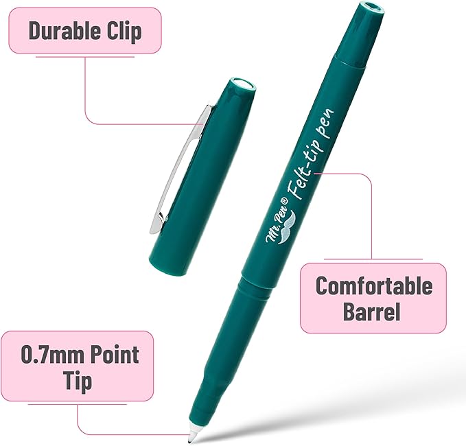 Mr. Pen- Felt Tip Pens, 30 Pack, 0.7 mm, Colorful Felt Tip Pens, Fast Dry, No Smear, Planner Markers for Underlining, Writing, Drawing, Journaling Supplies