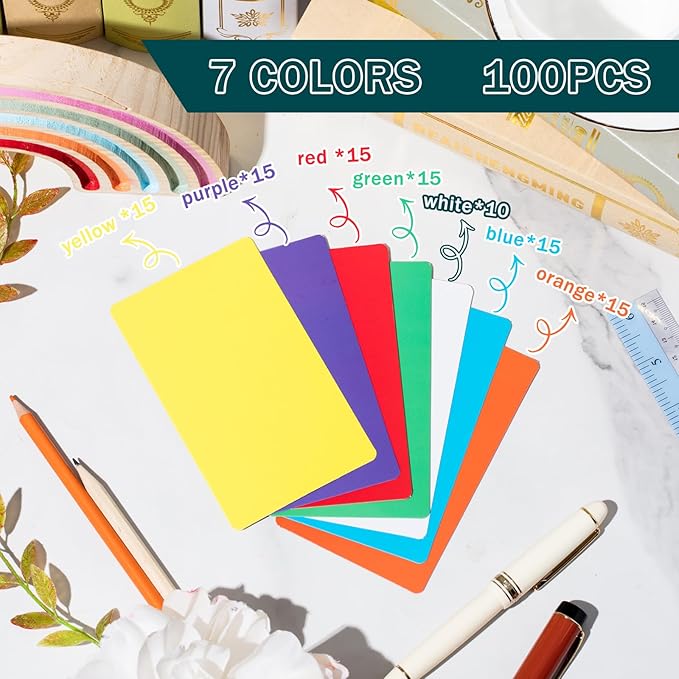 Harloon 100 Pcs Dry Erase Index Cards 3 x 5 Inch Laminated Reusable Dry Erase Note Cards Sheets for Office Home Housework to Do List(Colorful)