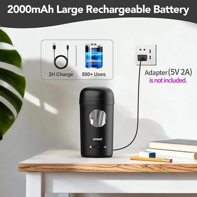 AFMAT Electric Pencil Sharpener, Fully Automatic Pencil Sharpener for 7-8mm Pencils & Colored Pencils, Auto in & Out, Rechargeable Vertical Hands-Free Sharpeners for Classroom/Home/Office PSX7(Black)