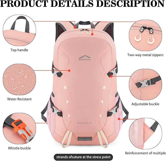 BAGPARKK Hiking Backpack,Large 35L Travel Backpacks for Men Women,Water Resistant Ultra Lightweight Foldable Packable Camping Daypack for Outdoor Sports