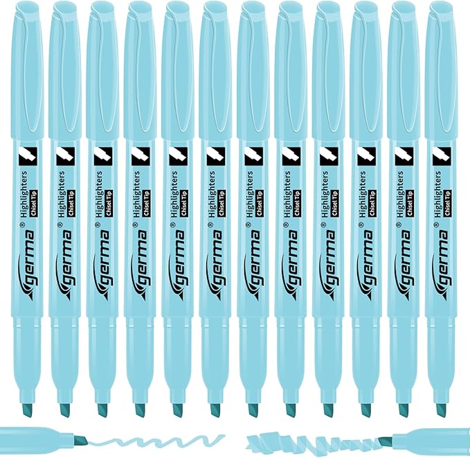 Cgerma Blue Highlighters 12 Pack, Mild Pastel Color, Chisel Tip Bible Highlighters No Bleed, Quick-Drying, Cute Aesthetic Markers for Journaling, Bible Study, School Office Supplies