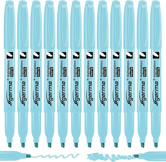 Cgerma Blue Highlighters 12 Pack, Mild Pastel Color, Chisel Tip Bible Highlighters No Bleed, Quick-Drying, Cute Aesthetic Markers for Journaling, Bible Study, School Office Supplies