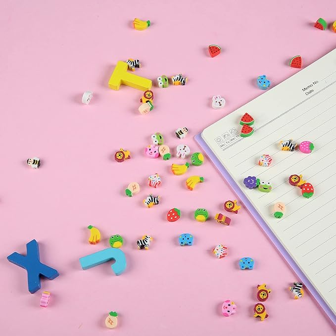 300 Pieces Mini Animal Fruit Erasers for Kids Bulk, Small Cute Pencil Erasers Assortment for Home School Work Rewards, Party Favor and Gift Filling