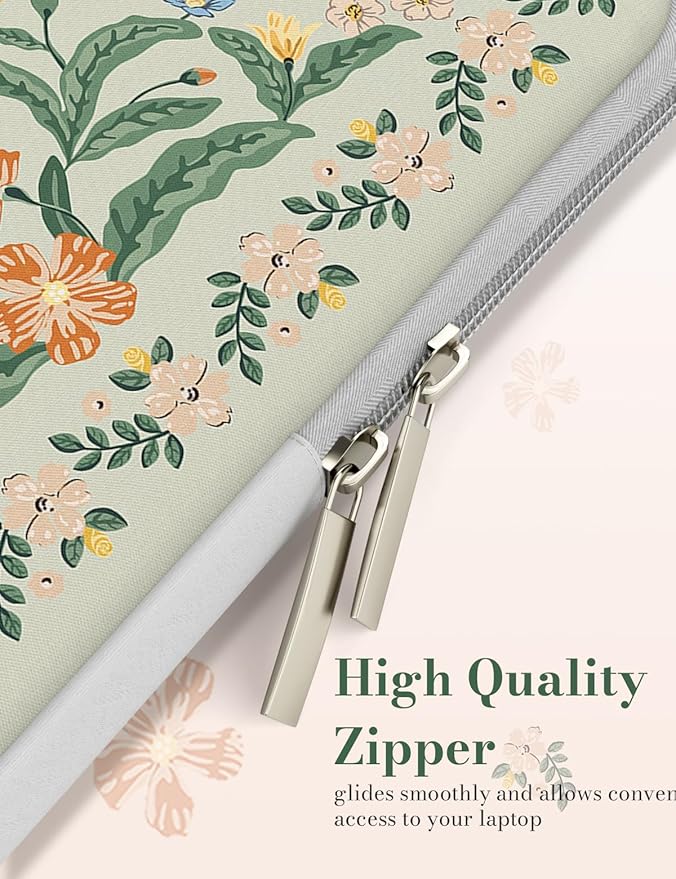 iCasso Laptop Sleeve 13 inch for MacBook Air 13-13.6 inch, Vintage MacBook Neo/Pro 13 inch case, Slim Protective Travel Carrying Case for MacBook Pro 14 inch, Chromebook, HP, Green Boho Floral