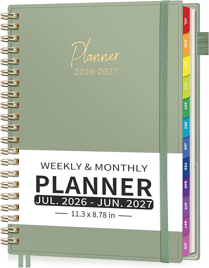 EMSHOI 2026-2027 Appointment Book, A4 15-Minute Hourly Planner, July 2026 - June 2027, Academic Planner Weekly and Monthly, 100GSM Thick Paper, Flexible Cover, Note Pages, Colorful Tabs, Light Green