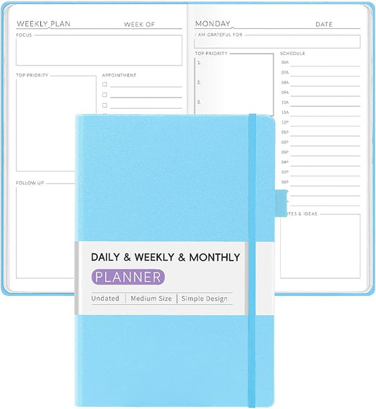 Undated Weekly Planner for 2026, Forvencer Simplified Daily & Weekly & Monthly Calendar Planner, Cute Daily Organizer Notebook, Agenda Journal to Track Goals & Tasks, Start Anytime, A5 Size, Sky Blue