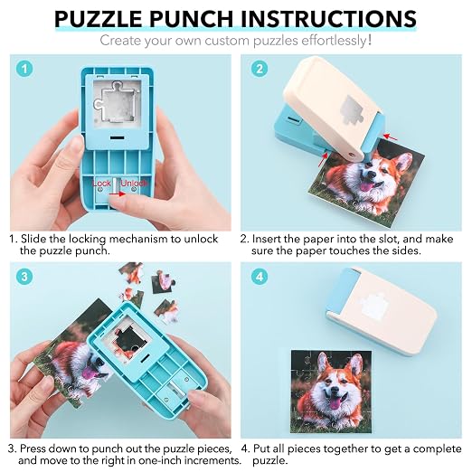 Puzzle Punch, 1 x 1 inch Mini Puzzle Maker, Portable Puzzles Pieces Puching Machine, DIY Jigsaw Puzzles Piece Cutter for Personalized JigsawPuzzle Custom PhotoPuzzle CustomizedPuzzle Making Tool