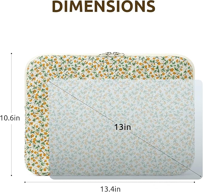 Puffy Laptop Sleeve 13-15.6 Inch Cute Quilted Laptop Protective Case Padded Floral Computer Sleeve for MacBook (B-Yellow, 13 Inch)