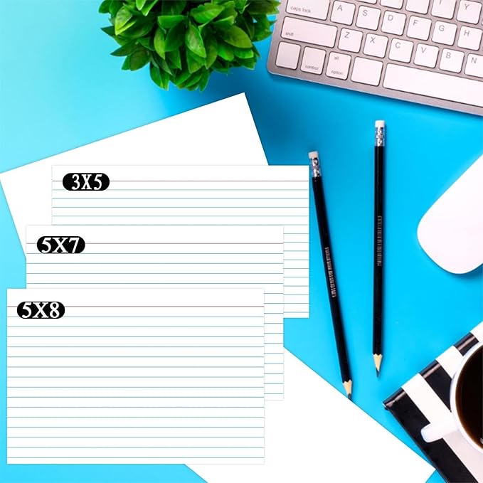 Pinovk 5x8 Index Cards, Ruled Front Blank Back, 100 White Heavyweight Cards, 160gsm Lined Note Cards for Study, Recipe, Cue Card and Office Use