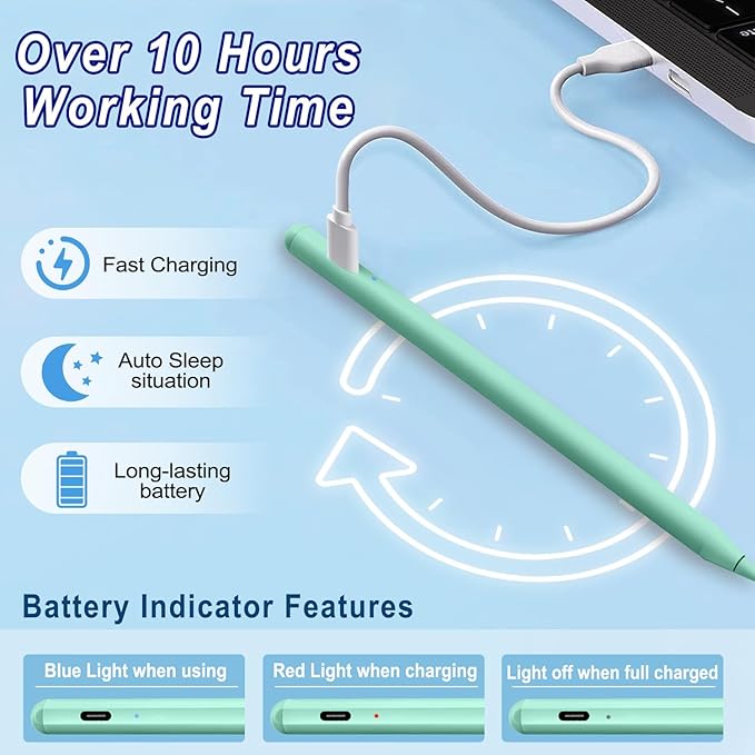 Stylus Pen for iPad Apple: Fast Charge for iPad Pencil Apple Pen with Palm Rejection Tilt Sensitivity - Pen for i-Pad 10/9/8/7/6, i-Pad Pro 12.9"/11"/13" M4, iPad mini 6/5, iPad Air 5/4/3/M2 Green