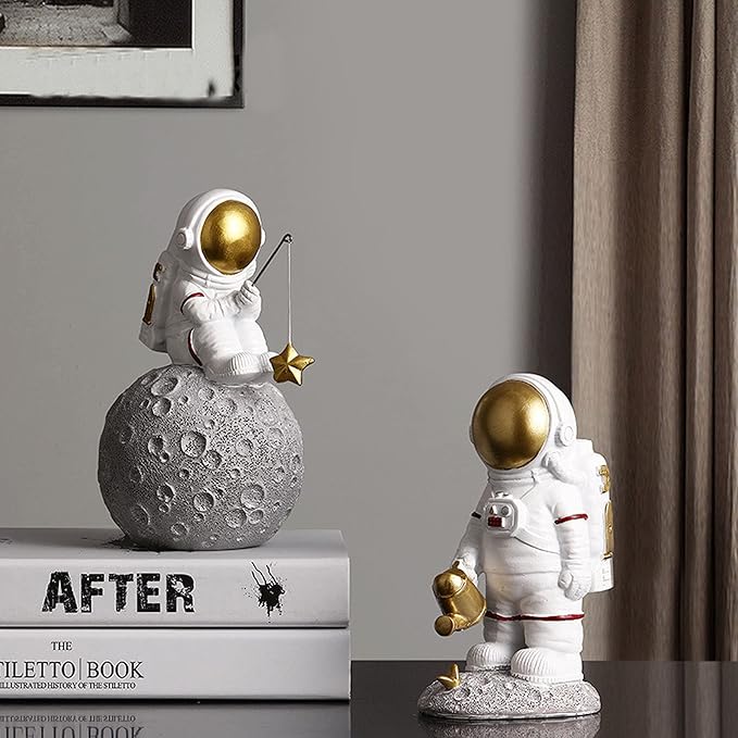 Astronaut Fishing Star Figurines, Space Themed Bedroom & Desktop Shelf Decor, Gifts for Space Lovers & Christmas