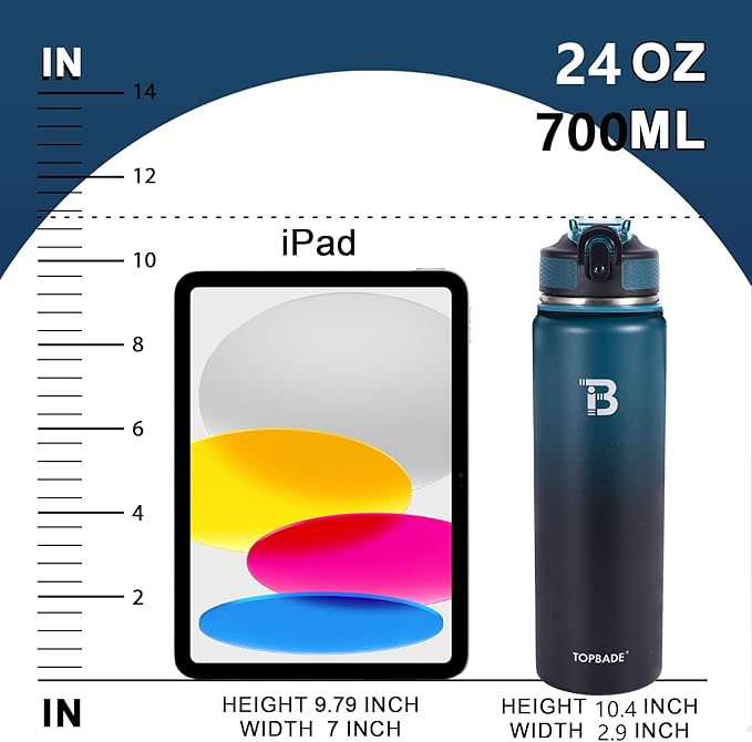 TOPBADE 32oz Insulated Water Bottle with Straw Lid & Spout Lid & Paracord Handle, Stainless Steel Water Bottle Wide Mouth, Double Wall for Women Men Gym Fitness Outdoor