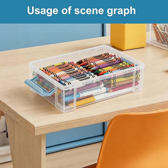 Crayon Storage Organizer Compatible with Crayola, Large Clear Pencil Box with Lid, Stackable Case for Art Supplies, Durable Plastic Art Supply Organizer for Pens,Teacher Supplies and Crafts