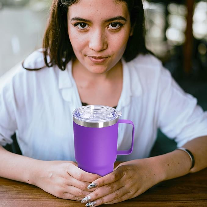 20 oz Tumbler with Handle and Lid, Stainless Steel Tumbler Insulated Travel Coffee Mug, Spill Proof Double Wall Vacuum Tumbler Cup Keep Drink Hot & Cold, Purple, 12 Pack