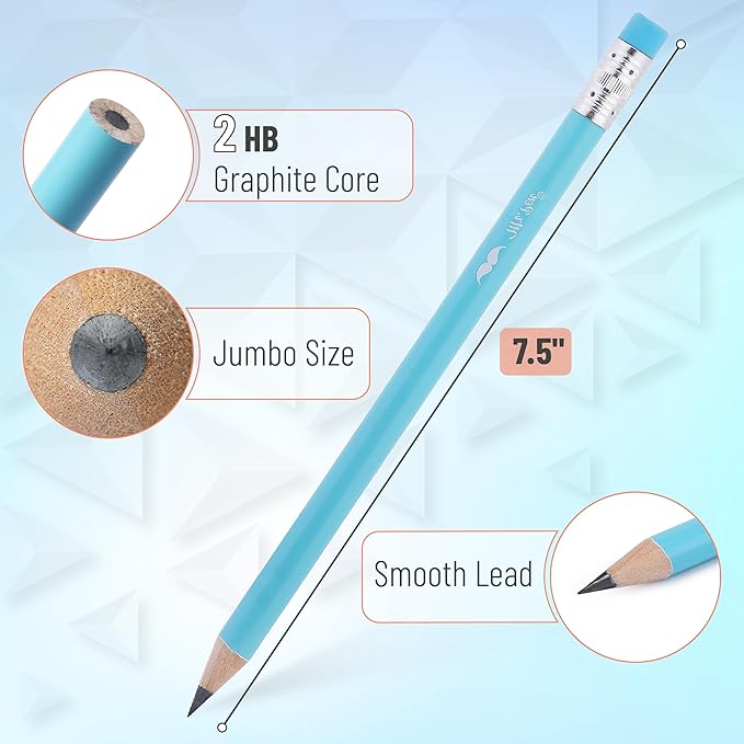 Mr. Pen- Jumbo Pencils, 30 Pack, Colorful Barrels, Smooth Black 2 HB Graphite Cores, Large Preschool Pencils, Smooth Writing Lead for Kindergarten, Kids and School Supplies
