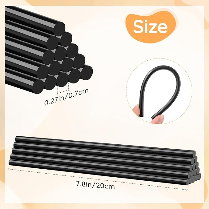72 Pack Black Hot Glue Sticks Bulk, 0.27" Dia x 8" Long Black Glue Sticks for DIY, Decoration, Car Dent Repair, Gluing Project, Woods Glass Paper and Plastic