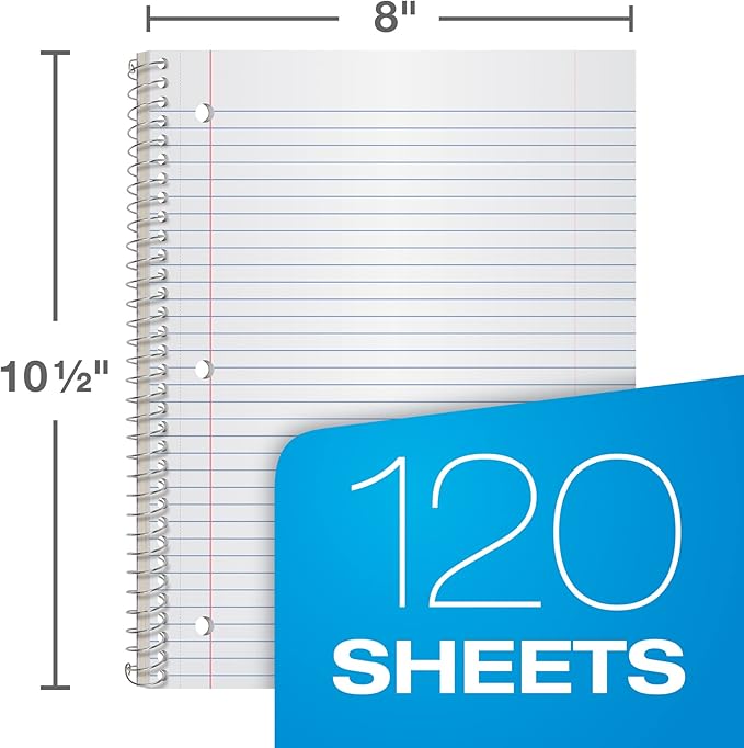 Oxford Spiral Notebooks, 3 Subject, College Ruled Notebooks for School, 8 x 10.5 Inches, 120 Sheets, 2 Dividers, Assorted Colors, Back to School Supplies (65202) (Pack of 12)